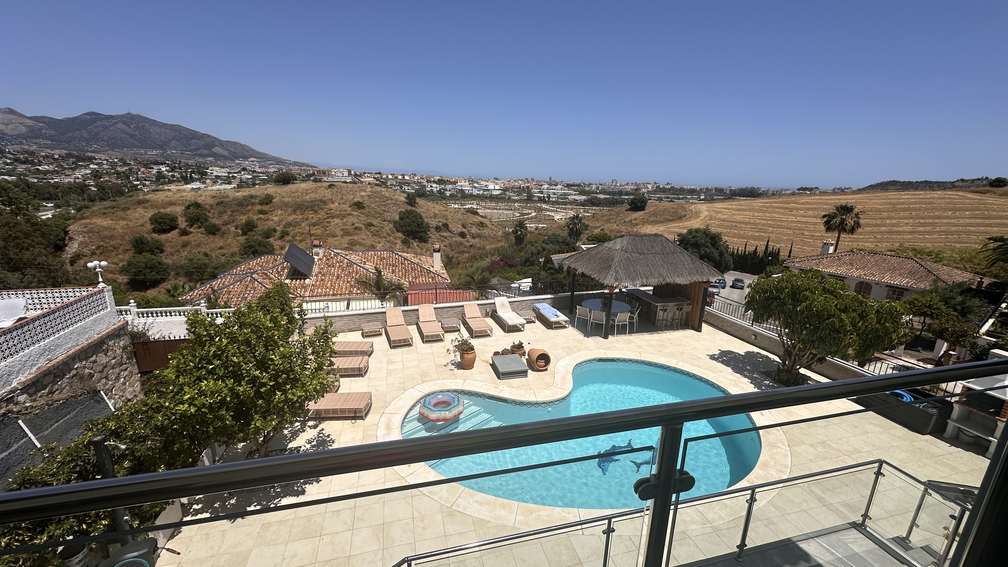Aerial view of pool and mountain panorama